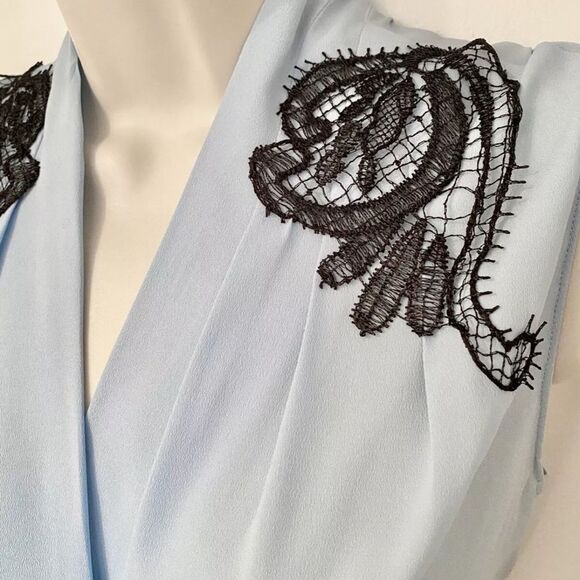 Kobi Halperin Light Blue Blouse with Black Embroidery - Picture 3 of 10